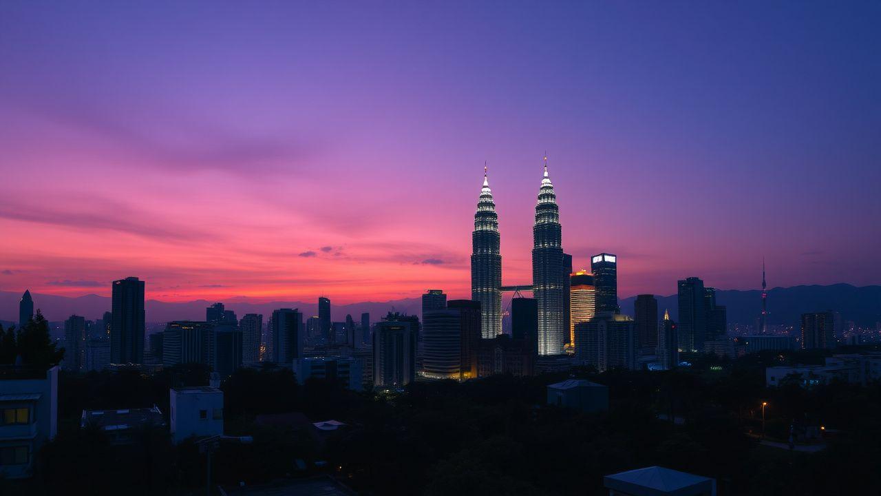 Kuala Lumpur skyline at dusk with the Petronas Towers