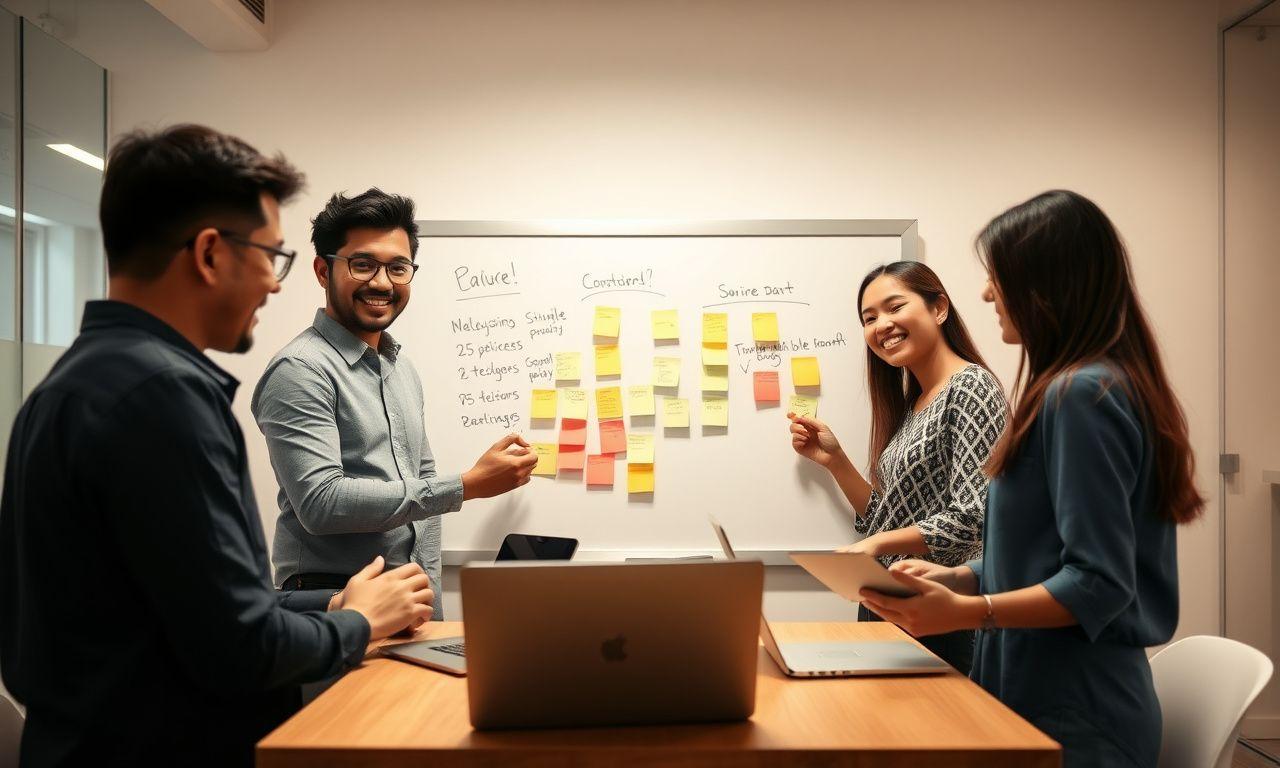 The GrowCraft team collaborating around a whiteboard